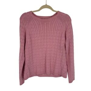 Vintage Tommy Hilfiger Sweater Womens XL Pink Cable Knit Cotton Preppy Academia